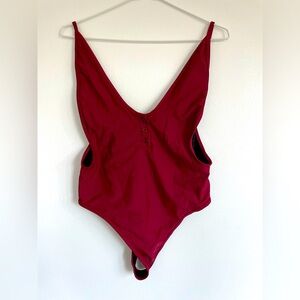 Shekini Swimwear Maroon 3 Button Front One Piece Swim Suit - Size Large